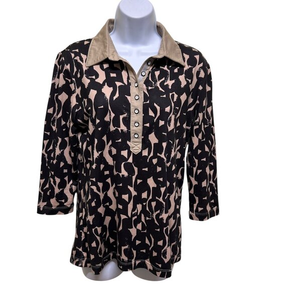 Spanner Golf Tan Black Pattern Long Sleeve Shirt Size S Sporty Vibe - Picture 1 of 7